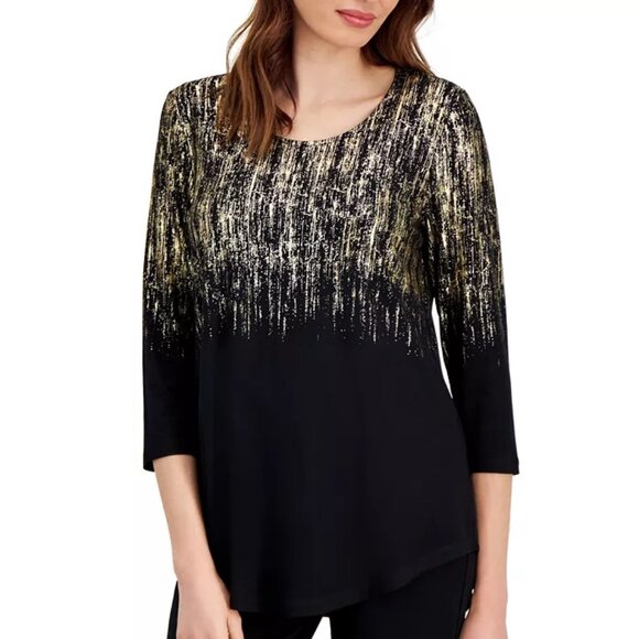 NWOT JM Collection Foil Print Top - Picture 1 of 3